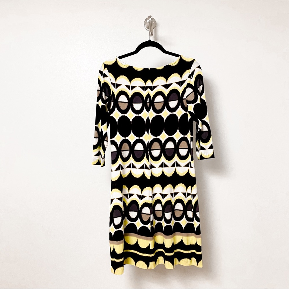 NWT Donna Ricco Pattern Spring Chic 3/4 Sleeve Midi Dress Black Yellow Small - Picture 2 of 7